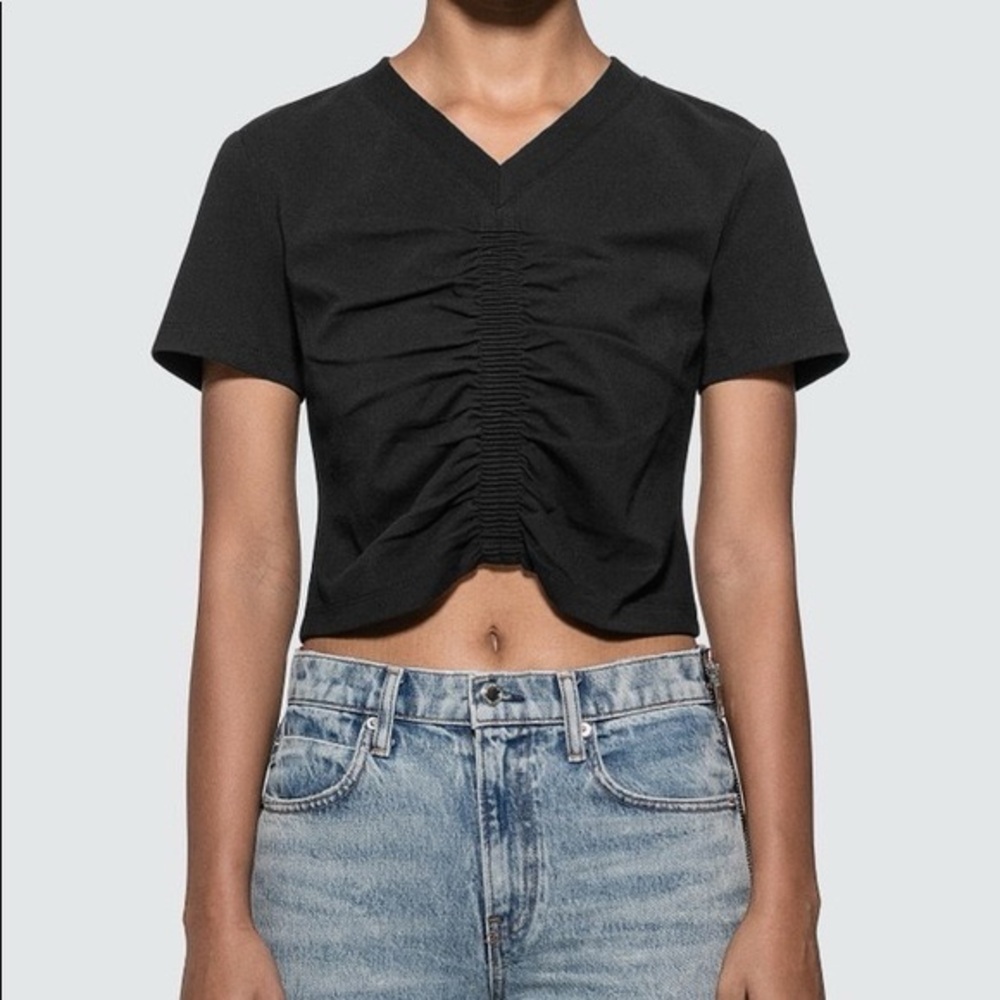 ALEXANDER WANG T HIGH TWIST JERSEY RUCHED V-NECK TEE NWT